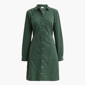 J.Crew Factory Women’s Long-sleeve Corduroy Green‎ Forest Shirt-dress